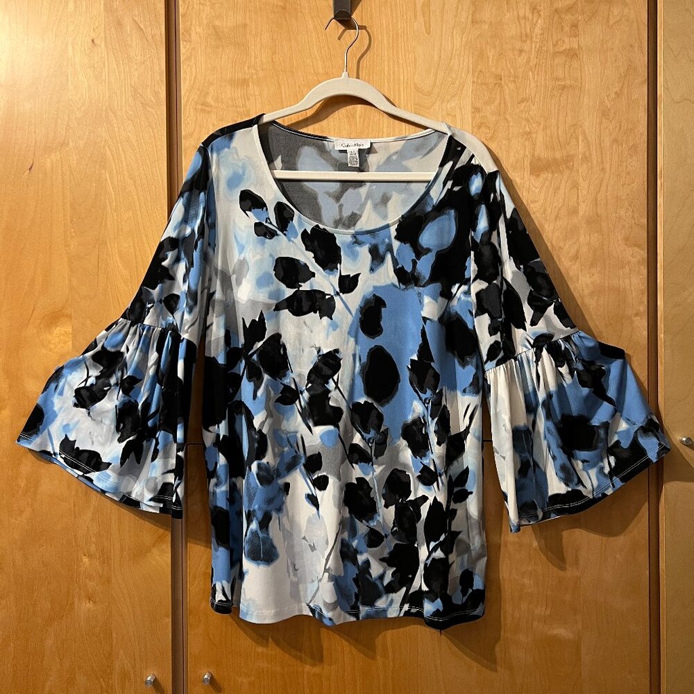 Calvin Klein Abstract Pattern Bell Sleeve Blouse Large